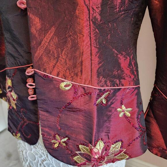 NWT DA Mu Tang Zhuang Floral jacket blazer Maroon embroidered XL - Picture 6 of 9